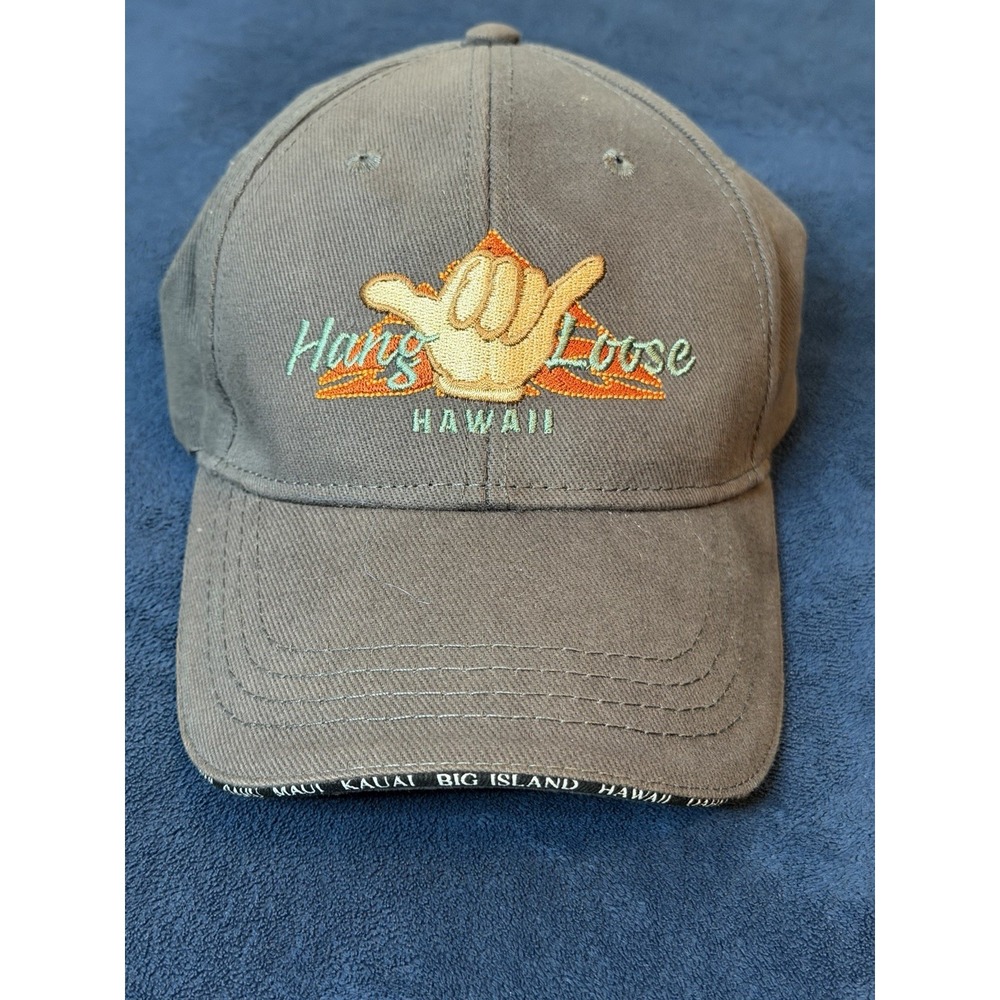 Vintage 2002 Hawaiian Headwear Hang Loose Snapback Hat Brim Embroidery Brown NEW